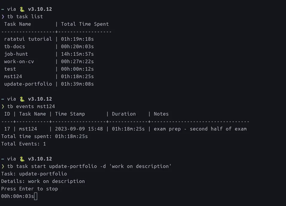 A screenshot displaying a task in progress, its name, and the duration so far